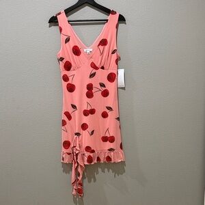 Stitch & Pine Peach V Neck Cherry Print Sleeveless Mini Dress Size S